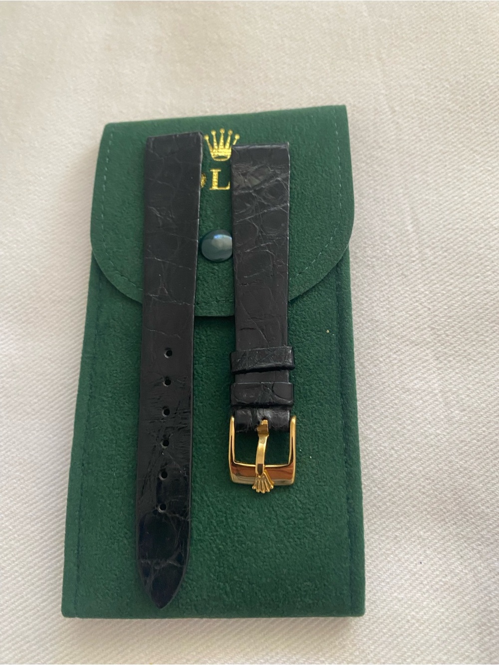 Vintage Rolex Black Crocodile Leather Watch Strap with Gold Buckle 16mm - Picture 6 of 7